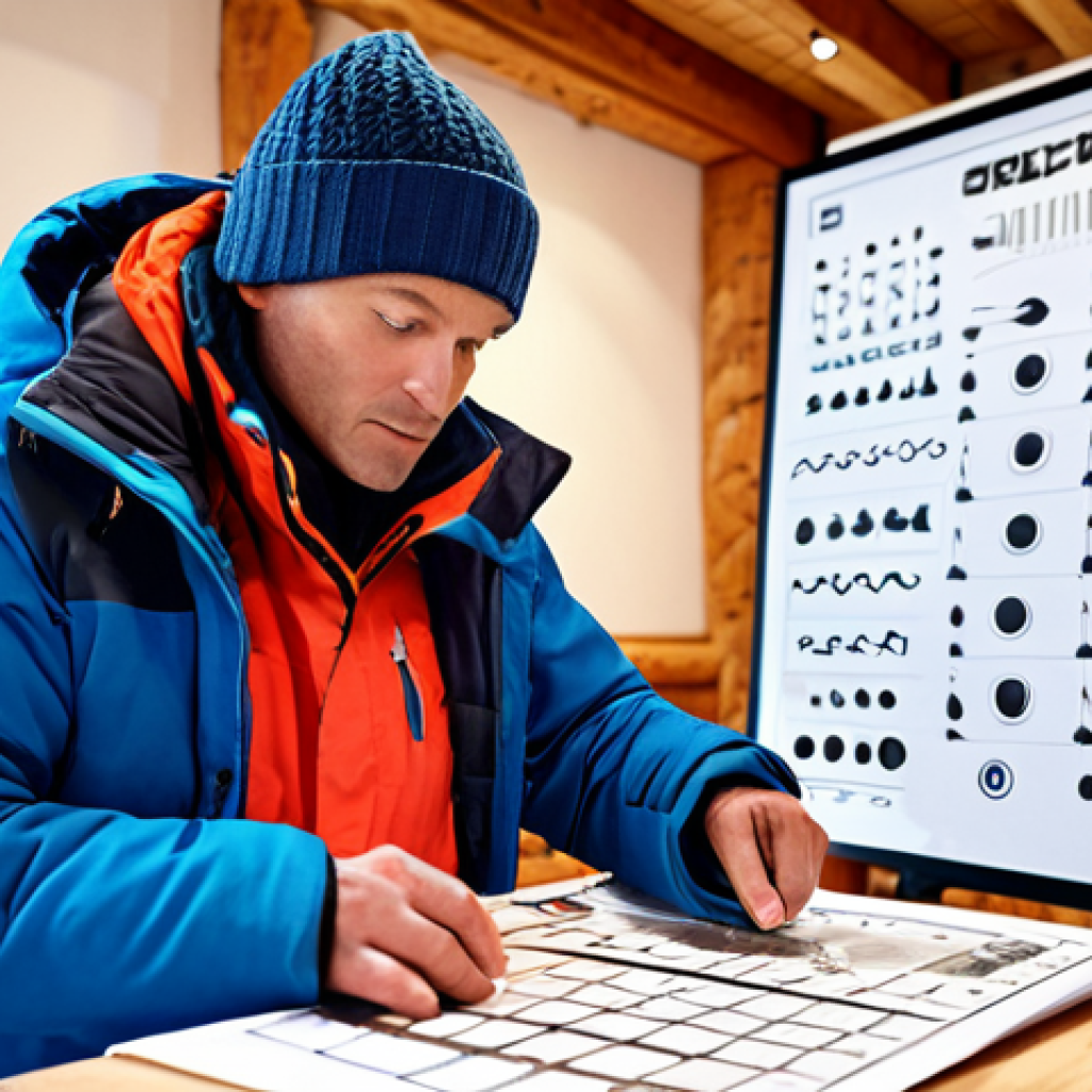 **Prompt:** Ski instructor attending a workshop, learning about new carving techniques. Instructor is focused, surrounded by diagrams and equipment. Modern ski resort background.