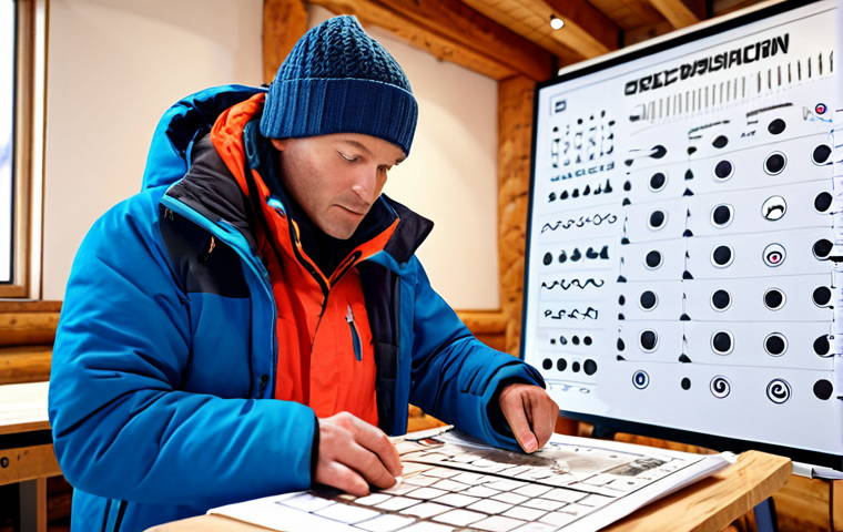 **Prompt:** Ski instructor attending a workshop, learning about new carving techniques. Instructor is focused, surrounded by diagrams and equipment. Modern ski resort background.
