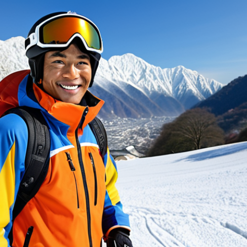 **

A fit and prepared ski instructor standing on a snowy slope. He is wearing appropriate ski gear and a confident smile. In the background, a picturesque Thai-inspired mountain resort. The image emphasizes physical fitness, knowledge, and proper equipment. Focus: Preparation for ski instructor license exam.

**