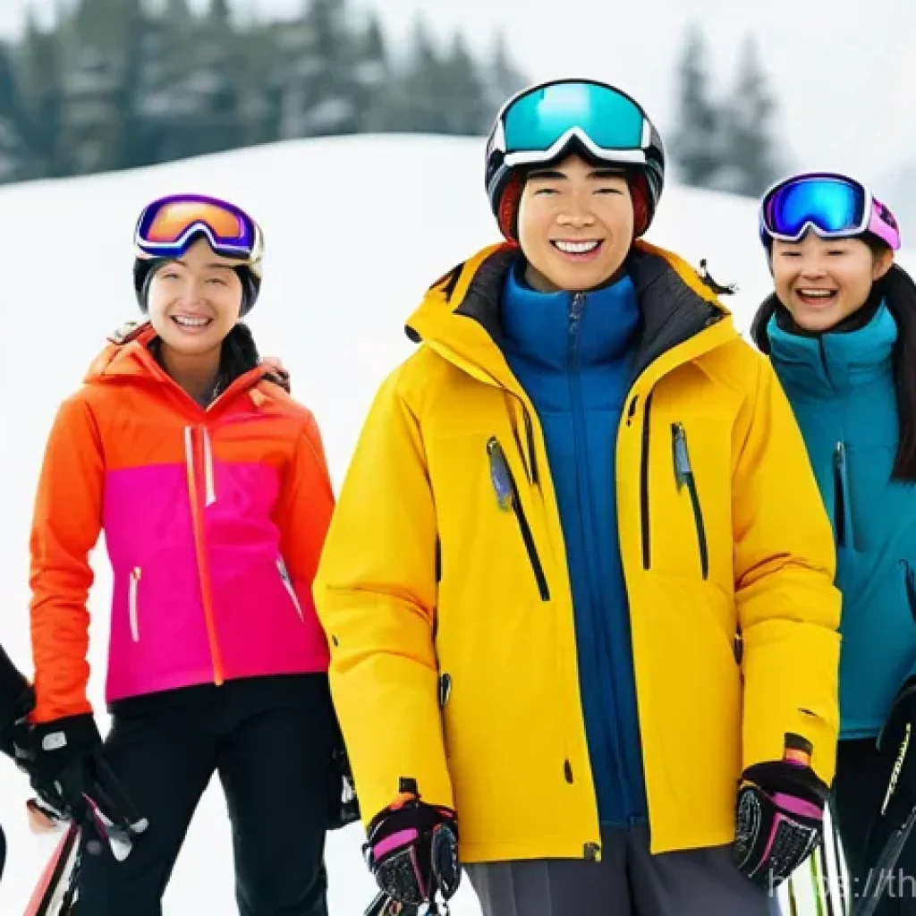 스키 강사의 다양한 수업 유형 비교 - **Prompt:** A vibrant, high-definition photograph capturing a diverse group of young adults and teen...