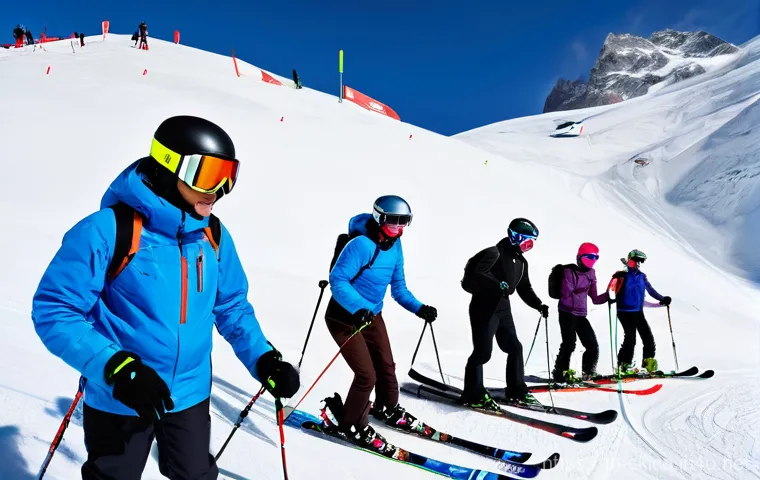 스키 강사의 자격증 갱신 방법 - **Professional Ski Instructor on Mountain Peak:** A highly confident and experienced female ski inst...