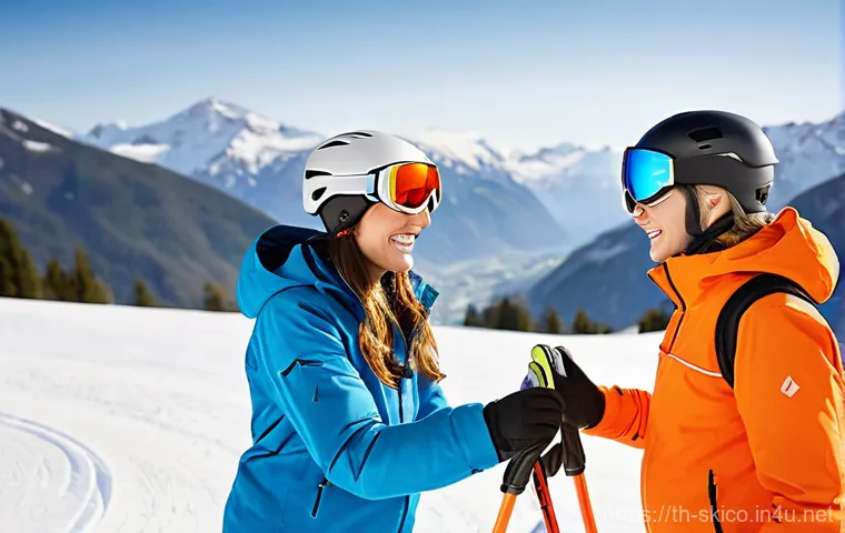 스키 강사의 고객 중심 접근 사례 - **Prompt:** A cheerful female ski instructor, dressed in a bright orange ski jacket, black ski pants...