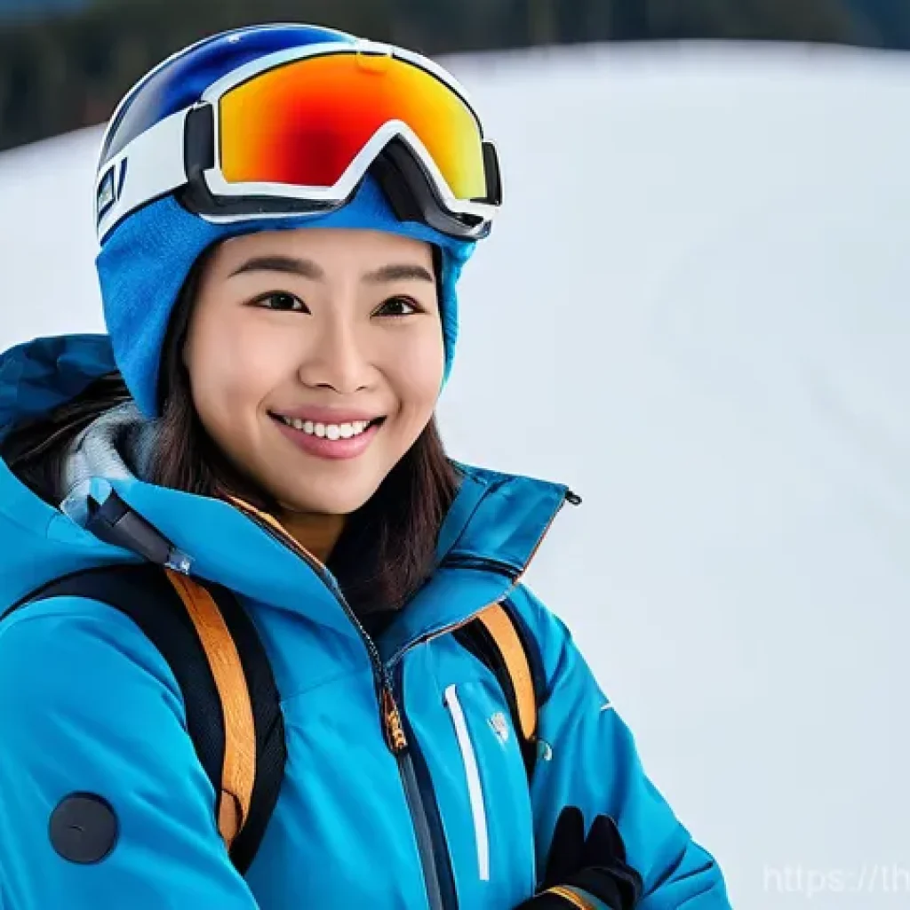 스키 강사의 고객 기반 확장 방법 - **"A professional Thai female ski instructor, in her late 20s, stands confidently in a modern, brigh...
