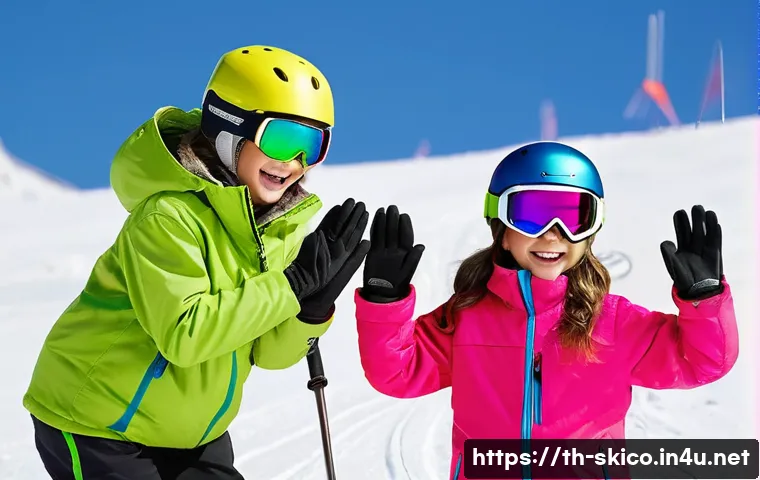스키 강사의 개인 브랜딩 방법 - **Prompt 1: Enthusiastic Kids' Ski Lesson**
    A vibrant, high-energy scene featuring a friendly fe...