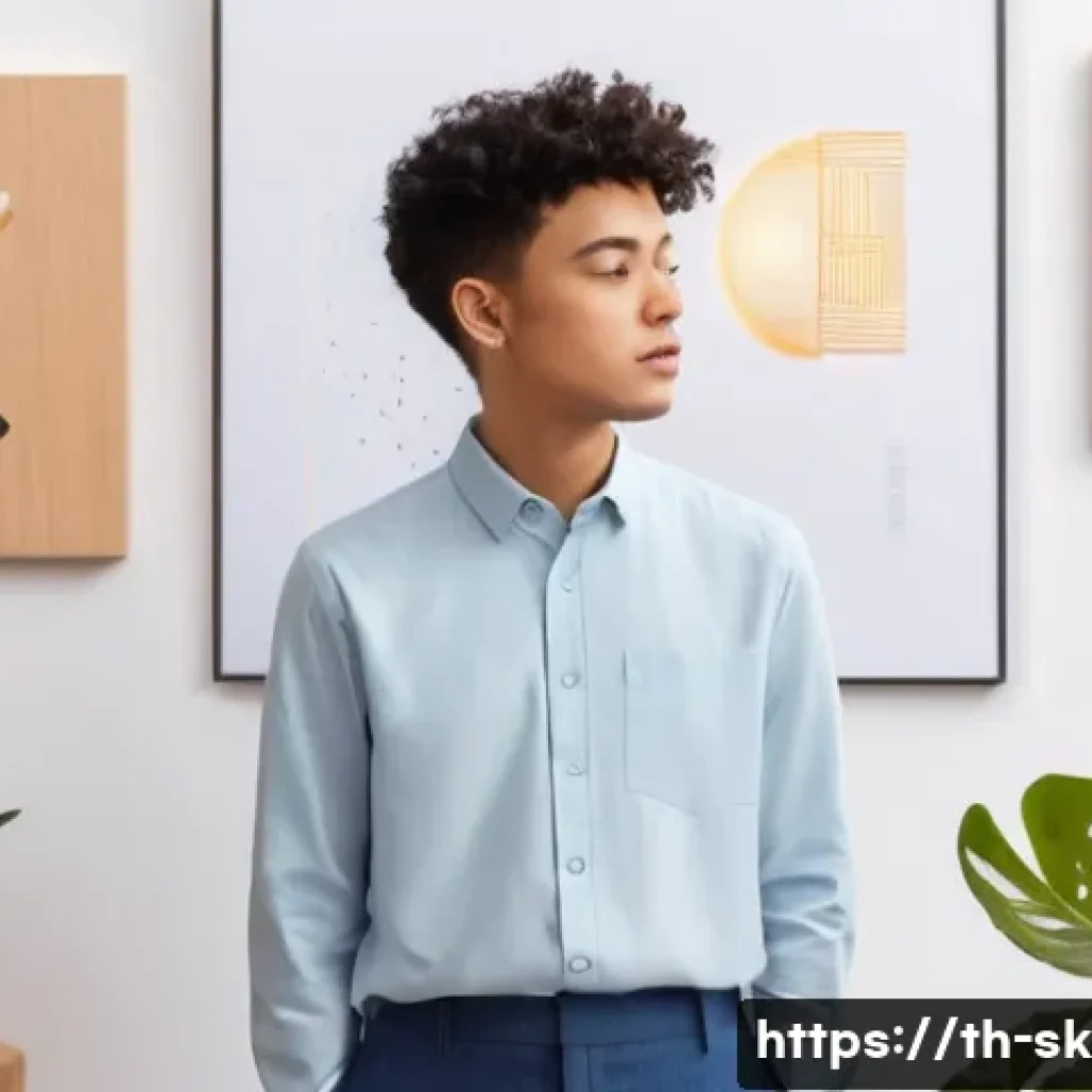 스키 강사의 자기 브랜딩 사례 - **Prompt:** A young adult, gender-neutral, stands thoughtfully in a bright, minimalist art studio. T...