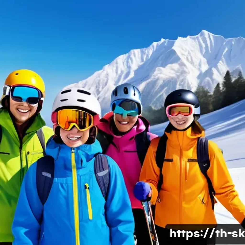 스키 강사의 성공적인 고객 후기 - A friendly ski instructor warmly guiding a diverse group of adult learners on a snowy mountain slope...