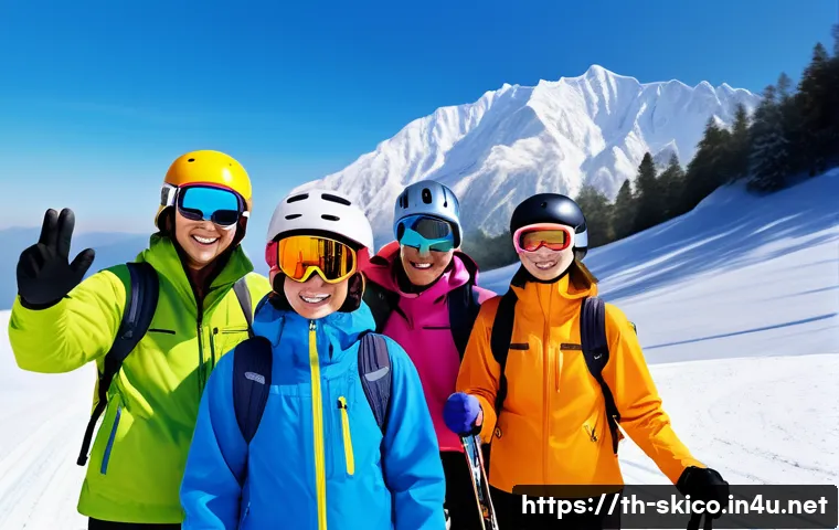스키 강사의 성공적인 고객 후기 - A friendly ski instructor warmly guiding a diverse group of adult learners on a snowy mountain slope...