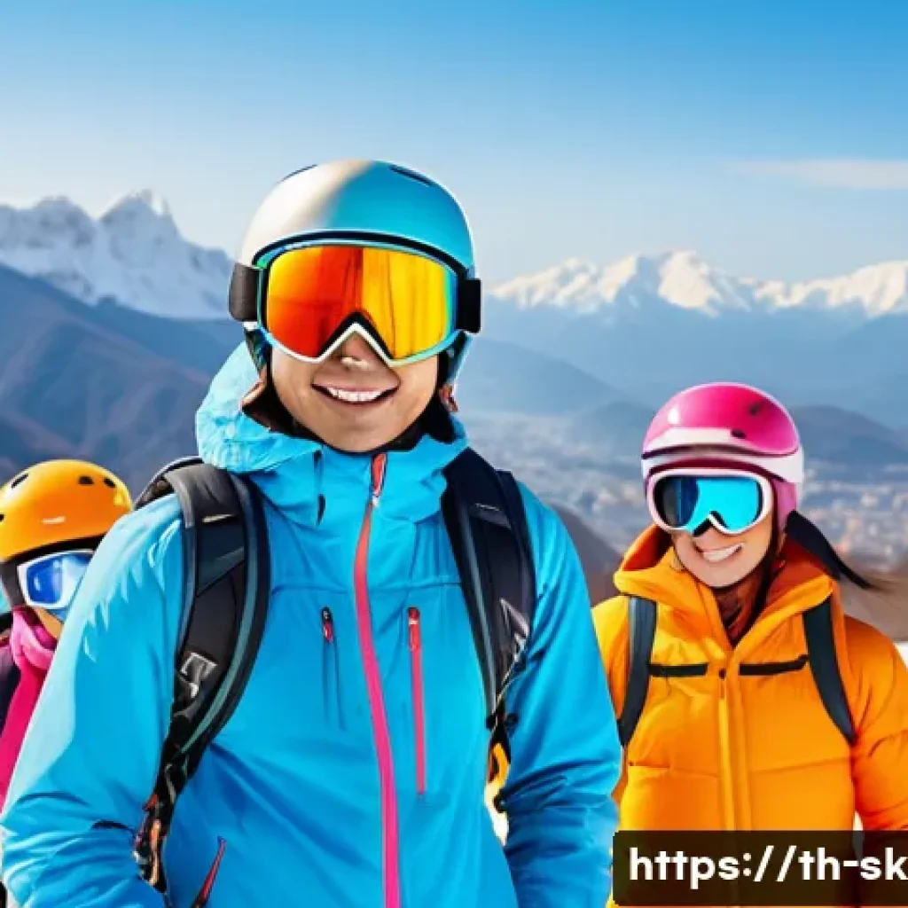 스키 강사의 프리랜서 성공 전략 - A professional Thai ski instructor teaching a diverse group of beginners on a snowy mountain slope i...